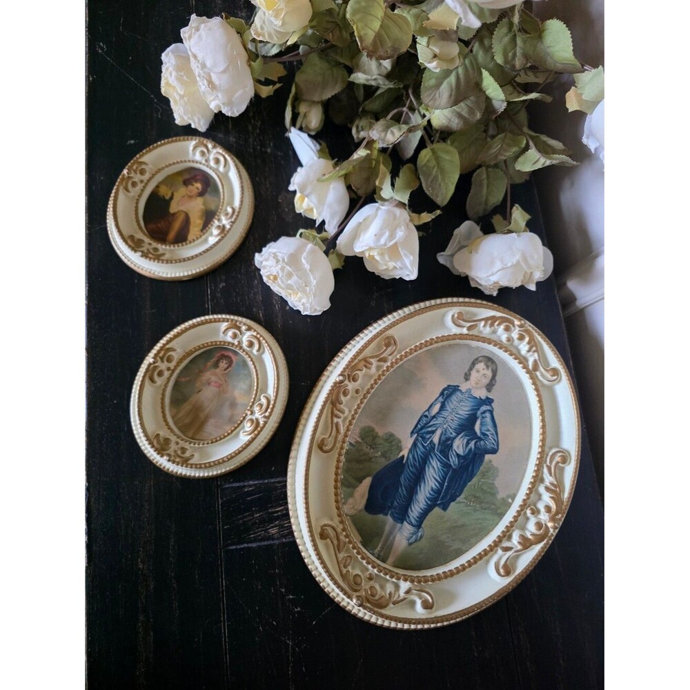Set Of 3 Vintage Style French Provincial Ornate White Gold Frame Pictures